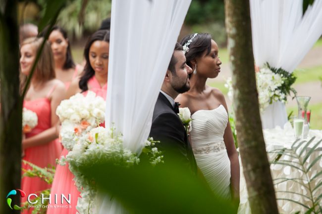 Bride and groom praying